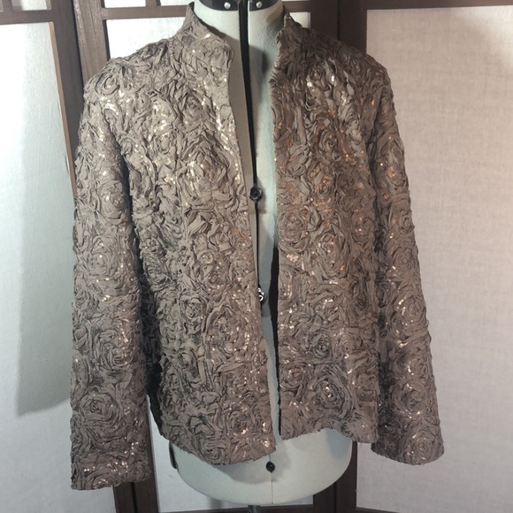 Chico’s Beautiful bronze color jacket with sequins/ ribbon used in floral design - Picture 1 of 15